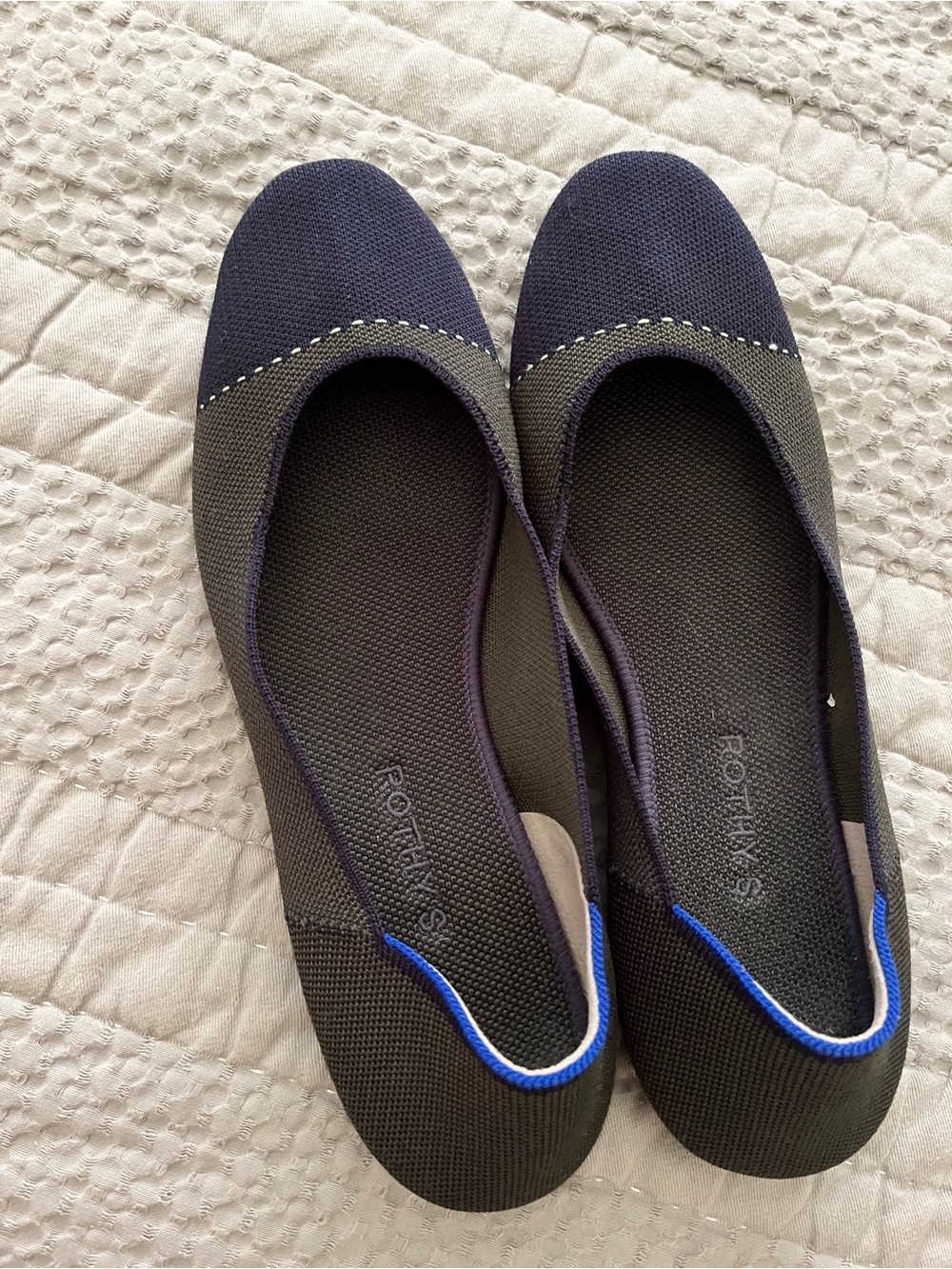 Rothy's Navy and Olive Two-Tone Knit Ballet Flats